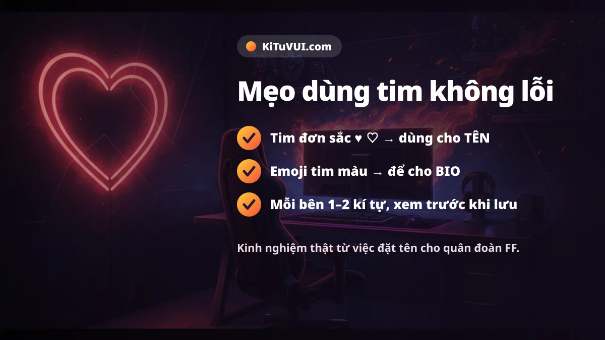 Mẹo dùng kí tự trái tim Free Fire không lỗi font