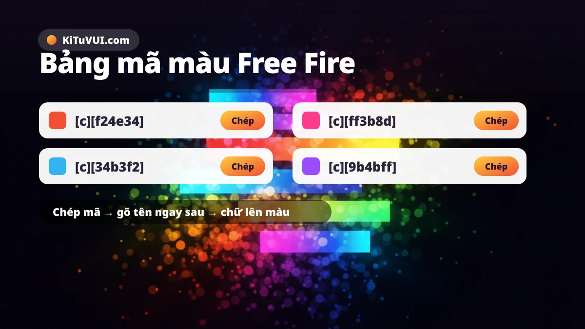Bảng mã màu chữ Free Fire chép 1 chạm