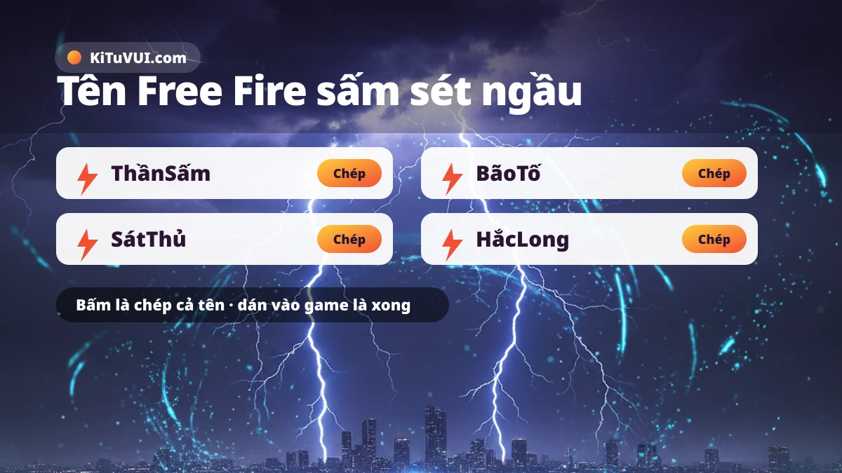 Bộ tên Free Fire sấm sét ngầu chép 1 chạm