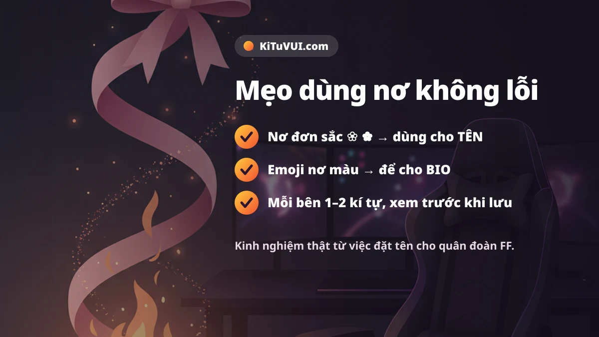 Mẹo dùng kí tự cái nơ Free Fire không lỗi font
