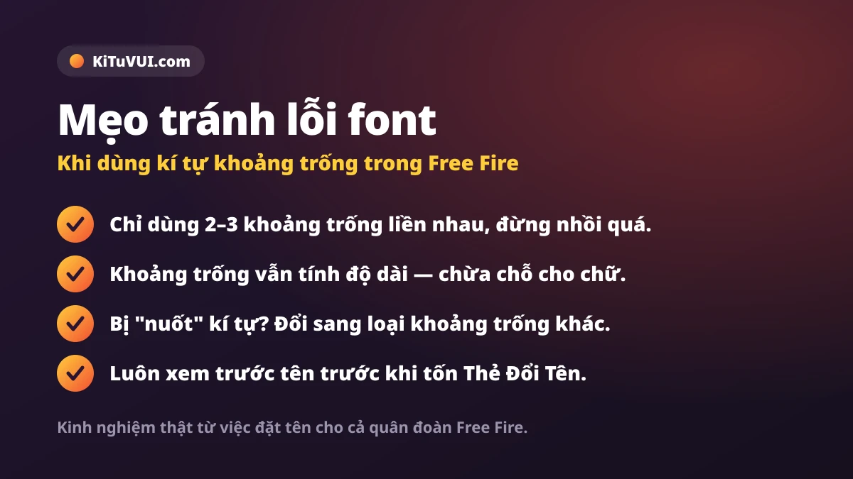 Mẹo tránh lỗi font khi dùng kí tự khoảng trống Free Fire