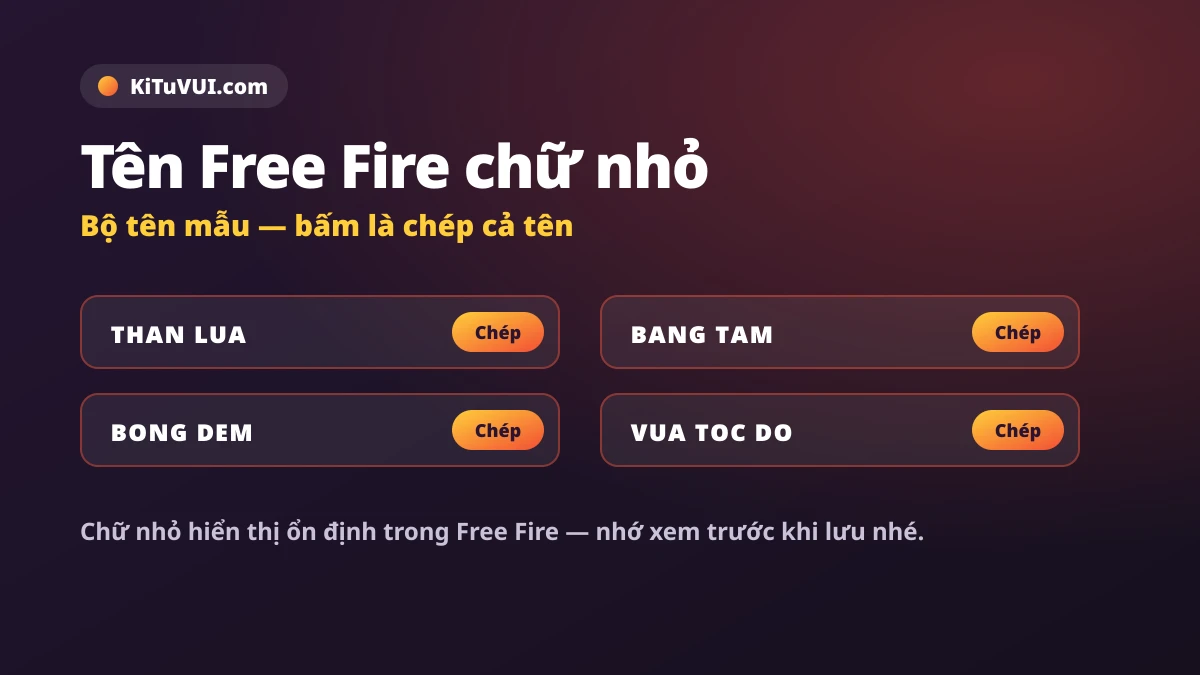 Bộ tên Free Fire chữ nhỏ mẫu chép 1 chạm