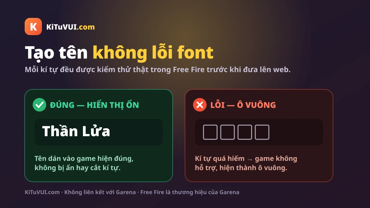 So sánh tên Free Fire hiển thị đúng và tên bị lỗi ô vuông