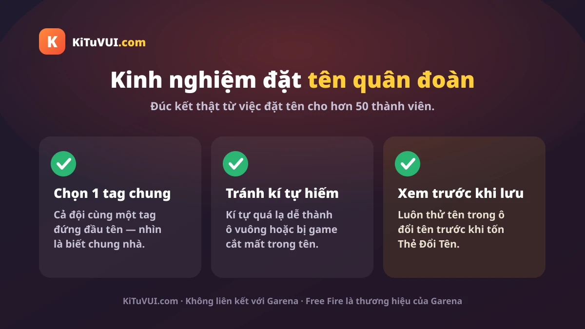 Kinh nghiệm đặt tên quân đoàn Free Fire của Lê Đắc Tâm
