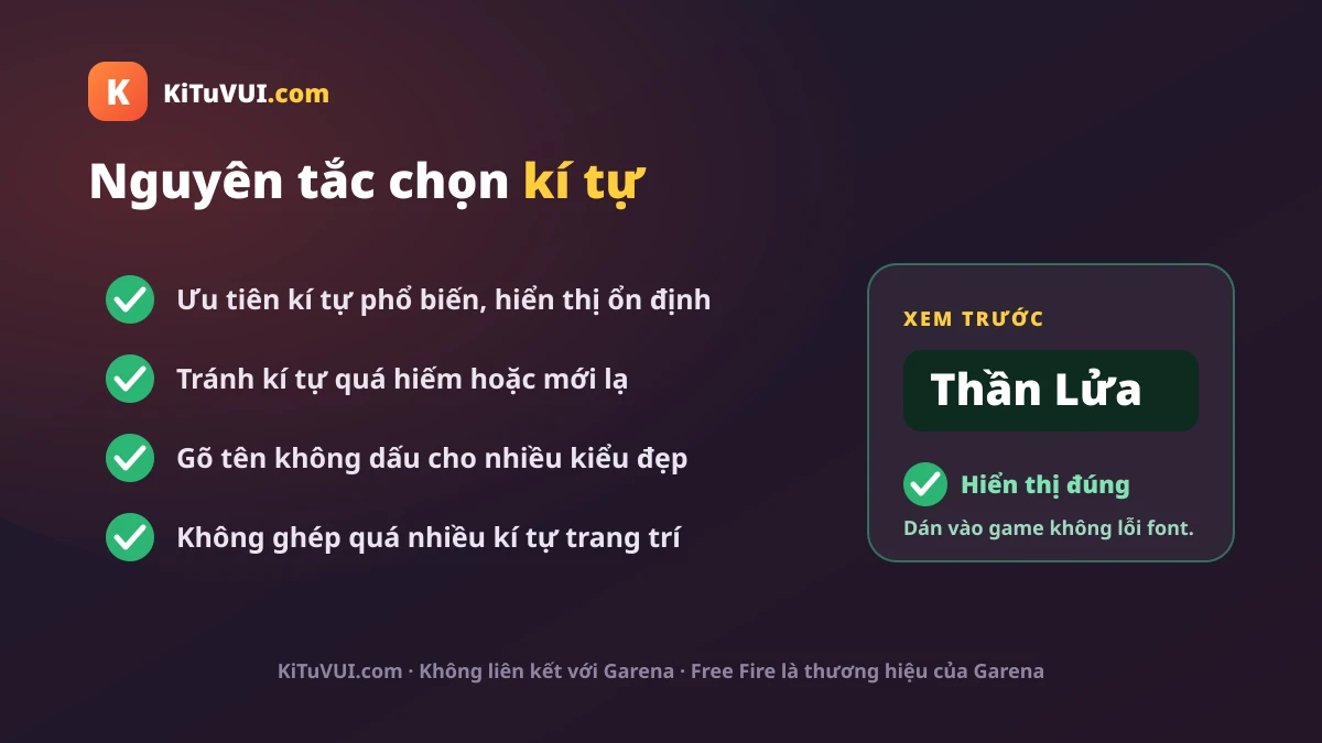 Nguyên tắc chọn kí tự Free Fire không lỗi font